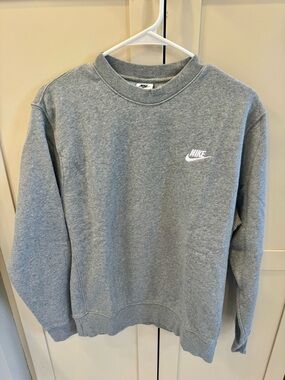 Nike Men's Gray Crewneck Sweatshirt with White Swoosh